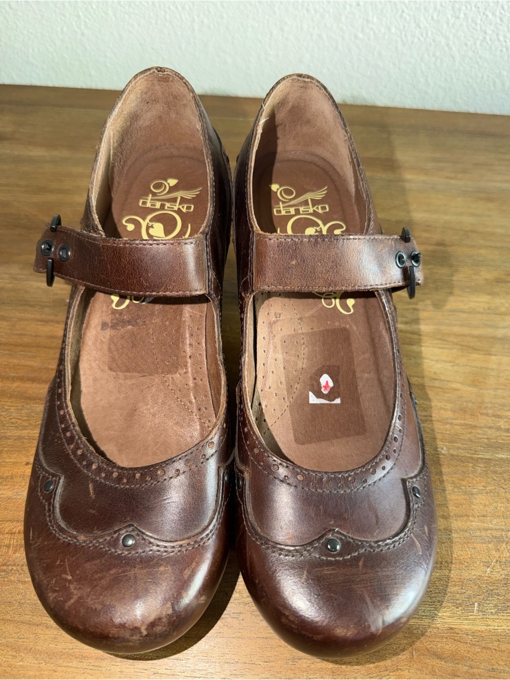 Dansko Brown Leather Mary Jane Flats with Strap